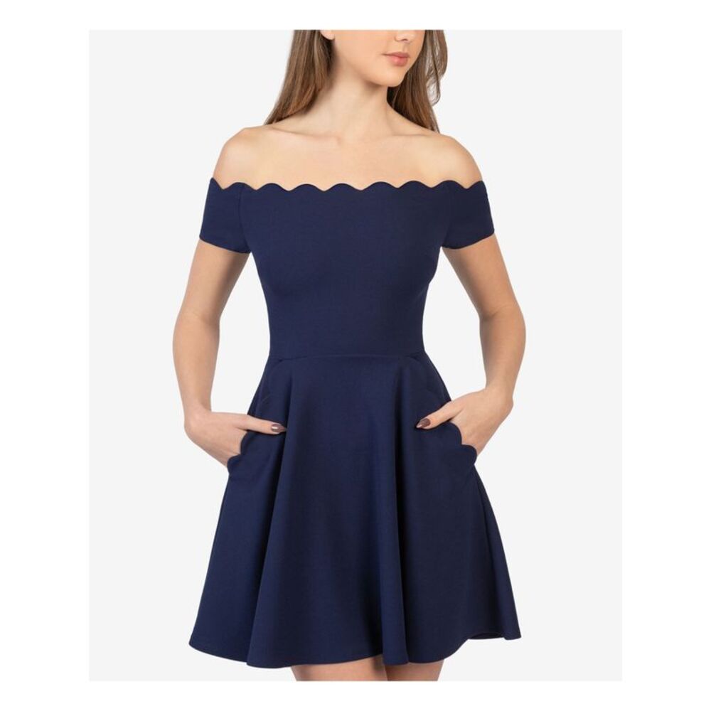 B DARLIN Womens Short Sleeve Off Shoulder Short Party Fit + Flare Dress